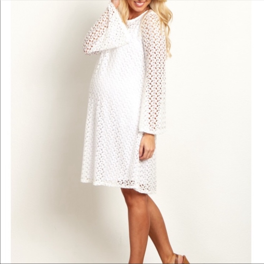 PinkBlush Maternity white lace bell sleeve dress